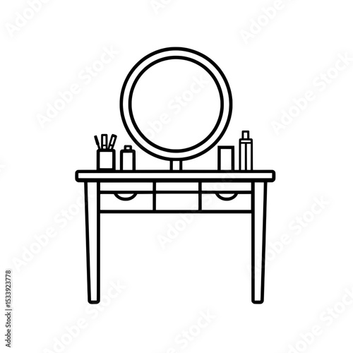 Icon of vanity table with a tilt-angle mirror and grouped beauty products, showing personal care setup.