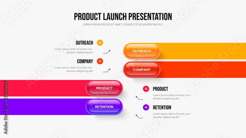 Visual Showcase Four Element Diagram Presentation Template. Company Profile 4 Option Infographic Slideshow Design. Modern Plan Slide Layout Vector Illustration.