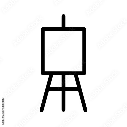 Outline icon of an artist’s easel with top hinge and rectangular canvas for art or signage purposes.