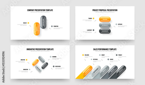 Marketing Forecast 2 3 4 5 Element Diagram Slideshow Template Collection. Company Planning Two Three Four Five Step Infographic Presentation Design Vector Illustration Bundle.
