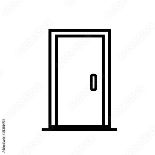 Minimalist line art icon of a closed single-panel door with a handle, symbolizing entry or exit access.