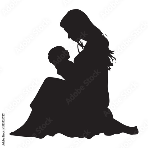 Loving Mother Holding Newborn Baby in Arms a Tender Moment Captured in Silhouette