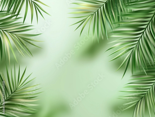 Tropical Palm Leaves Frame on Green Background for Summer Design