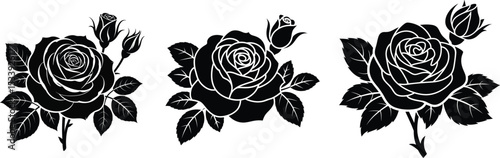Wallpaper Mural Black Rose Silhouette Vector Set with Leaves and Buds for Tattoos, Stickers, and Decorative Art Torontodigital.ca