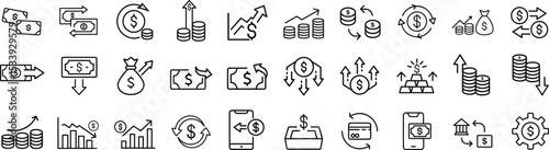 money movement outline icon set