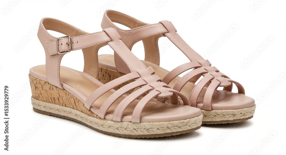 Naklejka premium Fashionable wedge sandals in soft pink color for summer style 