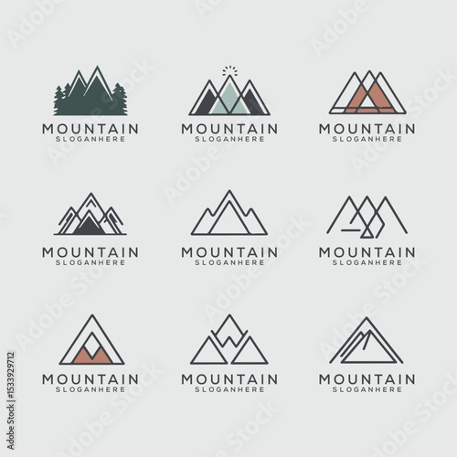 Mountain Logo Set – Minimal and Vintage Outdoor Adventure Badges and Emblems
