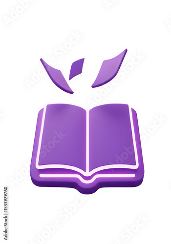 3D neon glowing purple book icon, futuristic and minimal style on transparent background

