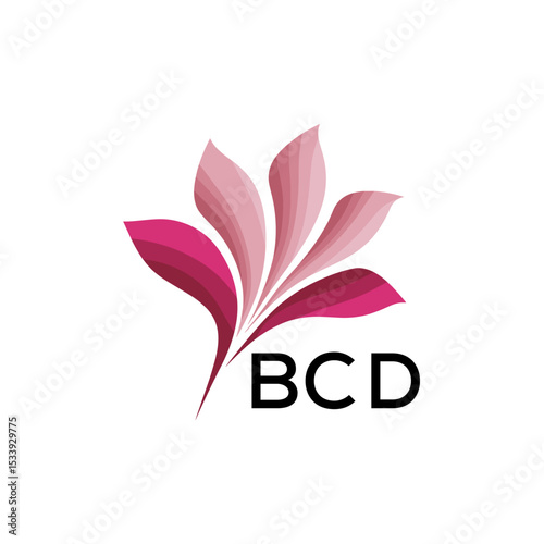 BCD Elegant Abstract Floral Logo Design BCD  Later Logo, with Pink Petals and BCD Text
