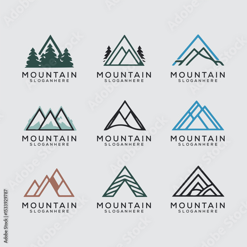 Mountain Logo Set – Minimal and Vintage Outdoor Adventure Badges and Emblems
