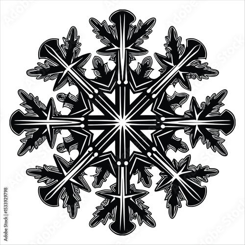 Geometric snowflake illustration with symmetrical patterns