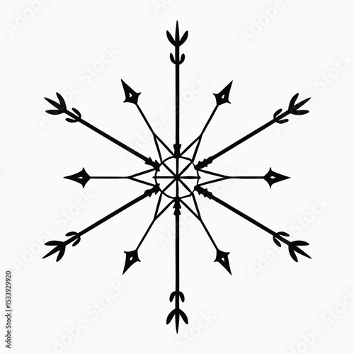 Abstract arrowhead snowflake pattern, decorative winter art