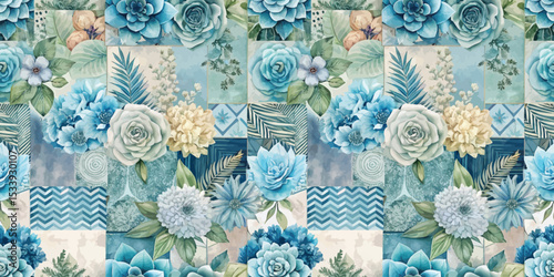 Elegant floral pattern in soothing shades of blue and green.