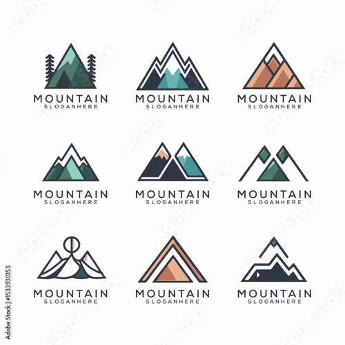 Mountain Logo Set – Minimal and Vintage Outdoor Adventure Badges and Emblems
