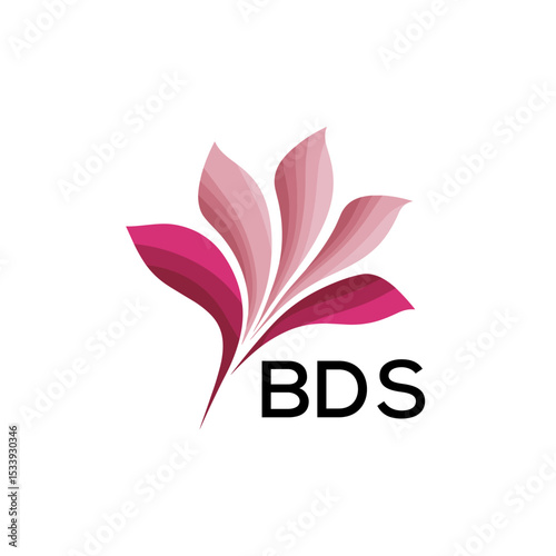 BDS Elegant Abstract Floral Logo Design BDS  Later Logo, with Pink Petals and BDS Text
