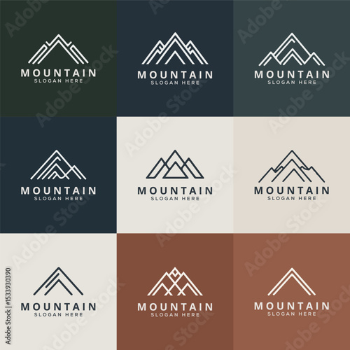 Mountain Logo Set – Minimal and Vintage Outdoor Adventure Badges and Emblems
