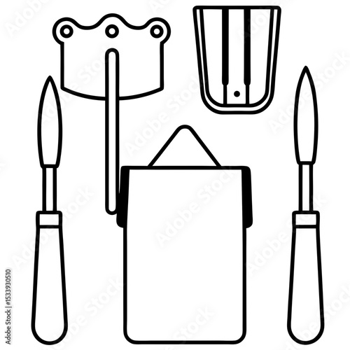 Butcher Tools Vector Set | Generative AI and Linocut Silhouette Design for Meat Cutting Equipment