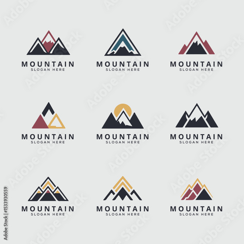 Mountain Logo Set – Minimal and Vintage Outdoor Adventure Badges and Emblems
