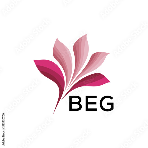 BEG Elegant Abstract Floral Logo Design BEG  Later Logo, with Pink Petals and BEG Text
