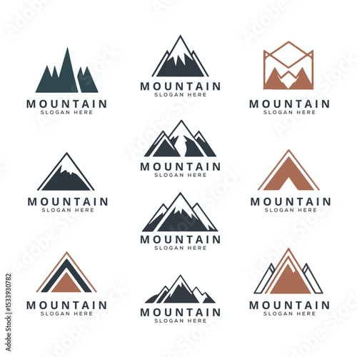 Mountain Logo Set – Minimal and Vintage Outdoor Adventure Badges and Emblems

