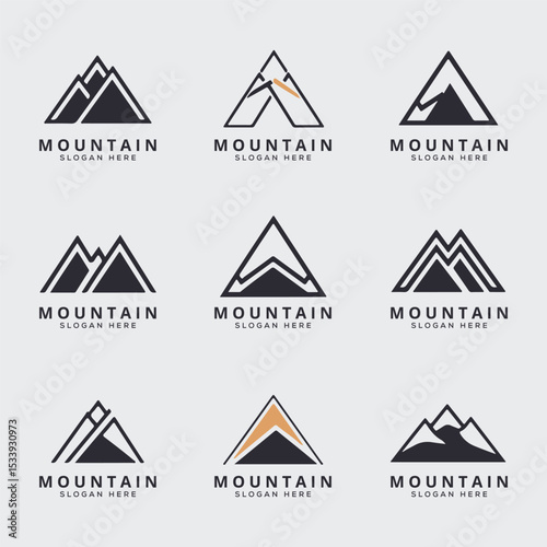 Mountain Logo Set – Minimal and Vintage Outdoor Adventure Badges and Emblems
