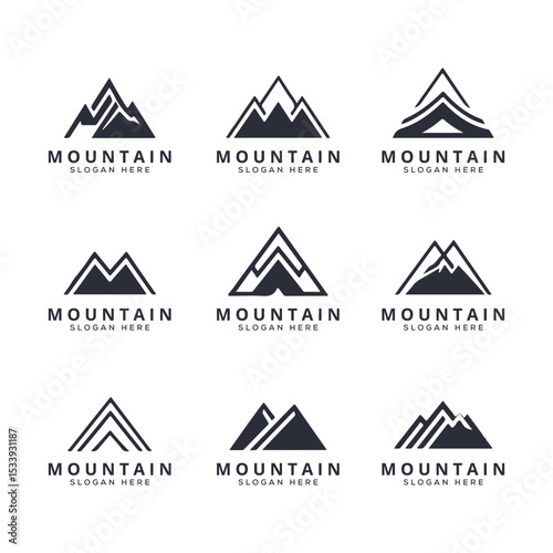 Mountain Logo Set – Minimal and Vintage Outdoor Adventure Badges and Emblems
