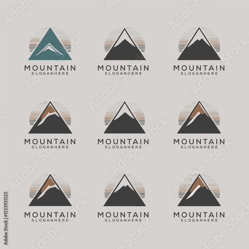 Mountain Logo Set – Minimal and Vintage Outdoor Adventure Badges and Emblems
