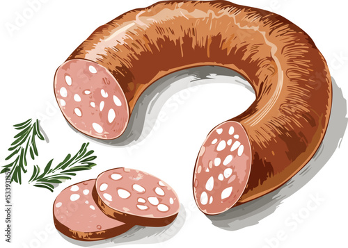 Sliced Sausage & Rosemary Sprigs - Culinary Food Art

