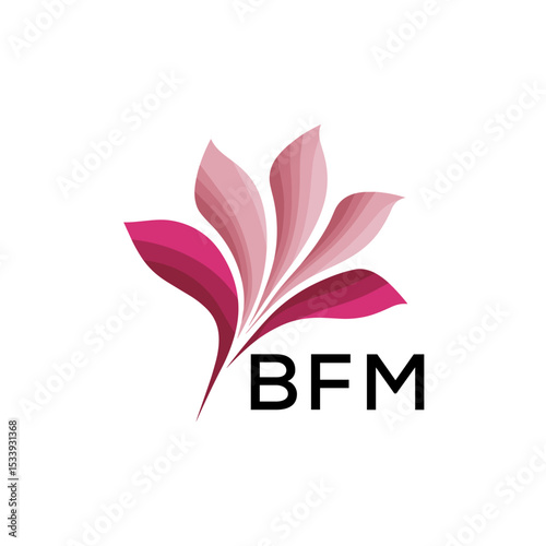 BFM Elegant Abstract Floral Logo Design BFM  Later Logo, with Pink Petals and BFM Text
