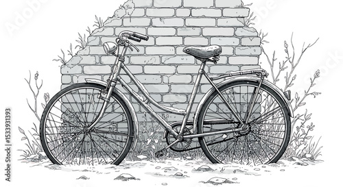 Hand Drawn Abandoned Bicycle - Melancholic Vector Sketch