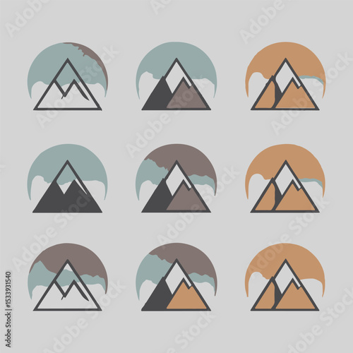 Mountain Logo Set – Minimal and Vintage Outdoor Adventure Badges and Emblems
