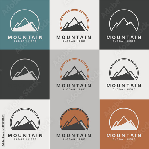 Mountain Logo Set – Minimal and Vintage Outdoor Adventure Badges and Emblems
