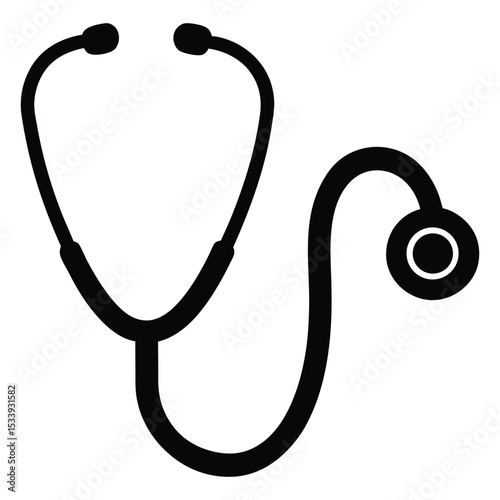 Simple and modern black and white stylized illustration of a medical stethoscope for healthcare use