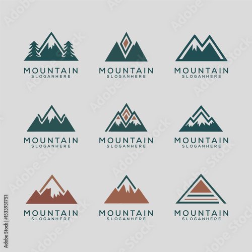 Mountain Logo Set – Minimal and Vintage Outdoor Adventure Badges and Emblems
