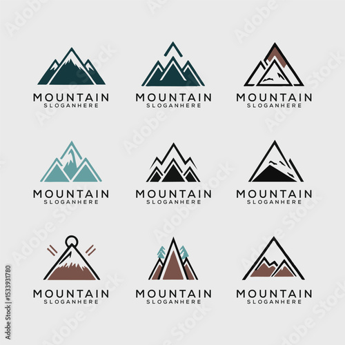 Mountain Logo Set – Minimal and Vintage Outdoor Adventure Badges and Emblems

