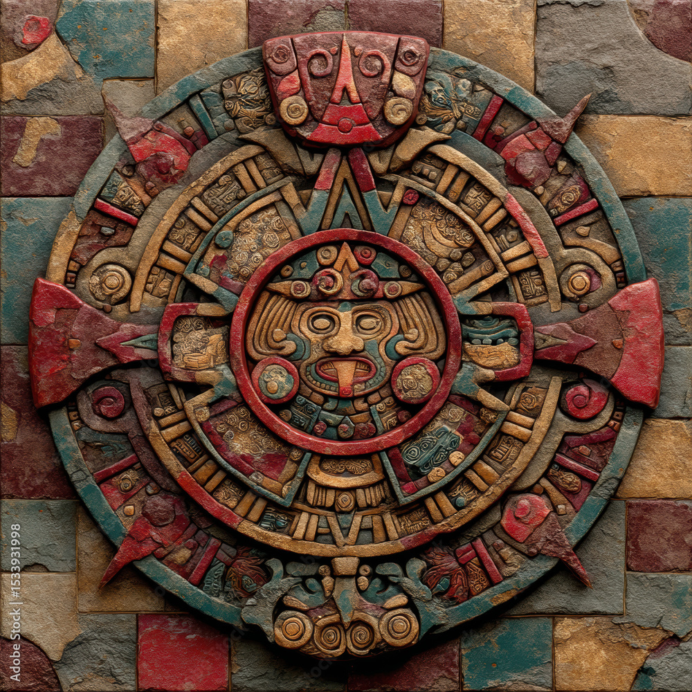 Obraz premium Mesoamerican Calendar Stone Symmetry