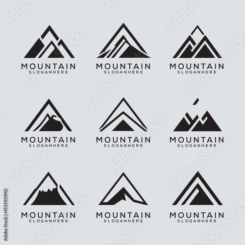 Mountain Logo Set – Minimal and Vintage Outdoor Adventure Badges and Emblems
