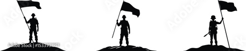 Soldiers Holding Flags Silhouettes - Military & Patriotism

