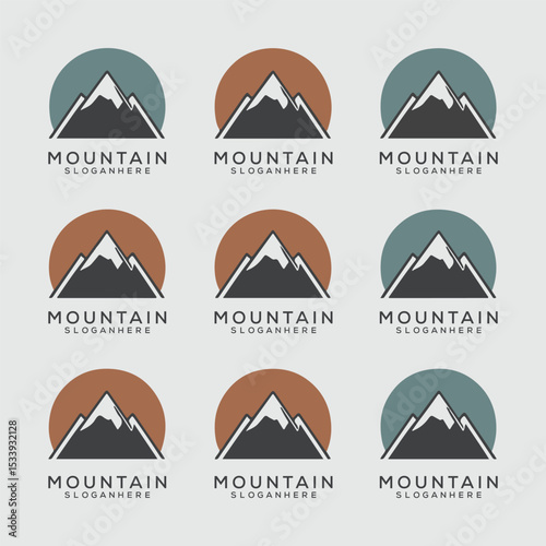 Mountain Logo Set – Minimal and Vintage Outdoor Adventure Badges and Emblems
