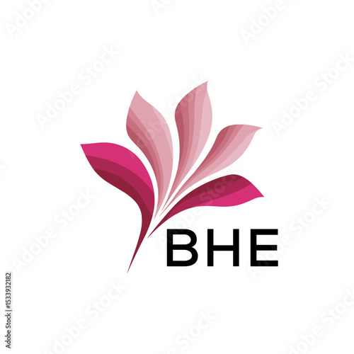BHE Elegant Abstract Floral Logo Design BHE  Later Logo, with Pink Petals and BHE Text

