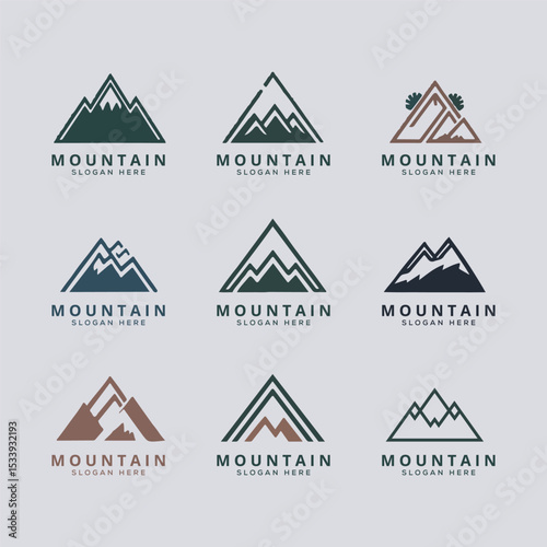 Mountain Logo Set – Minimal and Vintage Outdoor Adventure Badges and Emblems
