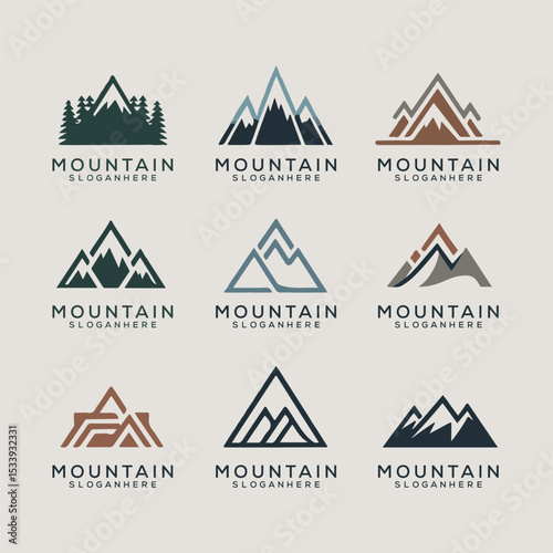 Mountain Logo Set – Minimal and Vintage Outdoor Adventure Badges and Emblems

