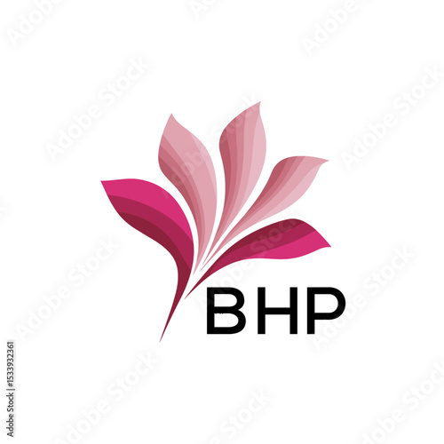 BHP Elegant Abstract Floral Logo Design BHP  Later Logo, with Pink Petals and BHP Text

