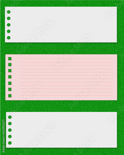 Green canvas board with sticky notes, clean and minimalist look, perfect for use as a note template, memo, or daily reminder that is both aesthetic and functional.