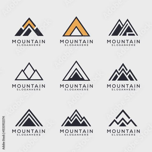 Mountain Logo Set – Minimal and Vintage Outdoor Adventure Badges and Emblems
