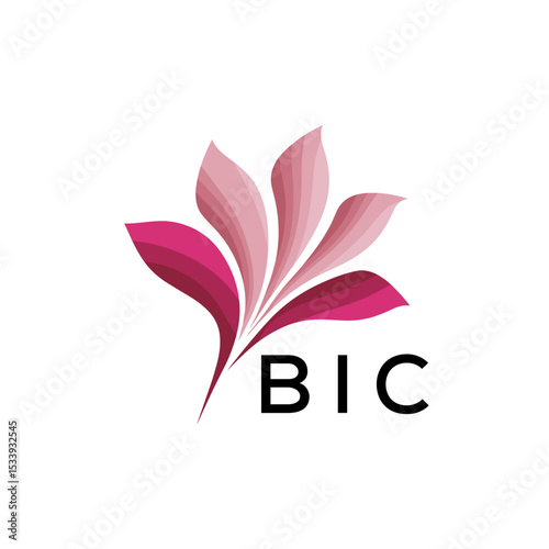 BIC Elegant Abstract Floral Logo Design BIC  Later Logo, with Pink Petals and BIC Text
