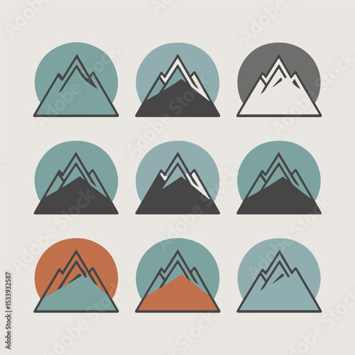 Mountain Logo Set – Minimal and Vintage Outdoor Adventure Badges and Emblems
