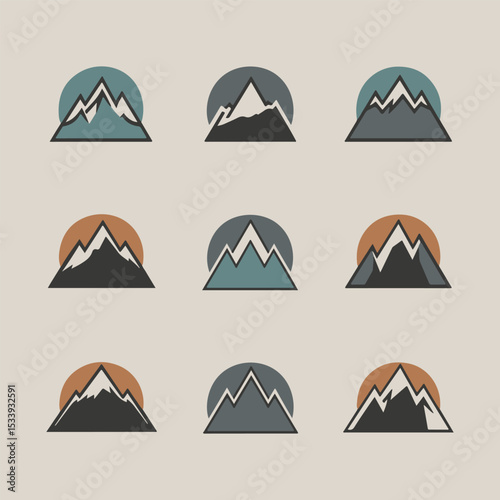 Mountain Logo Set – Minimal and Vintage Outdoor Adventure Badges and Emblems
