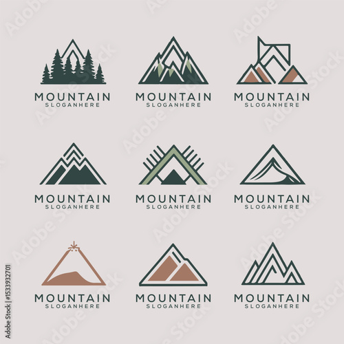 Mountain Logo Set – Minimal and Vintage Outdoor Adventure Badges and Emblems
