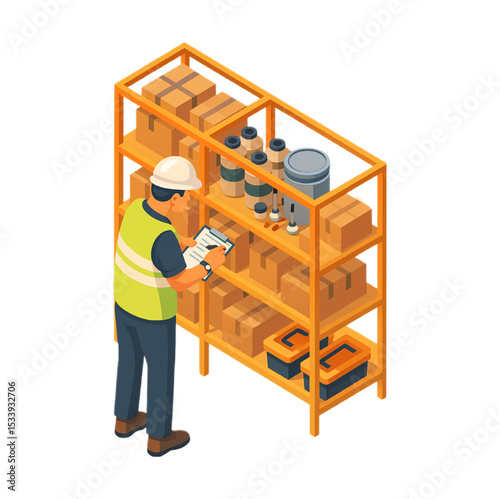 warehouse, worker, inventory, stock, shelves, boxes, containers, management, logistics, supply, chain, industry, business, storage, packaging, product, checklist, inspection, control, safety, worker s